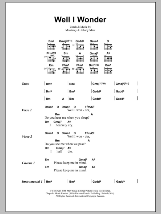 The Smiths Well I Wonder Sheet Music Notes & Chords for Lyrics & Chords - Download or Print PDF