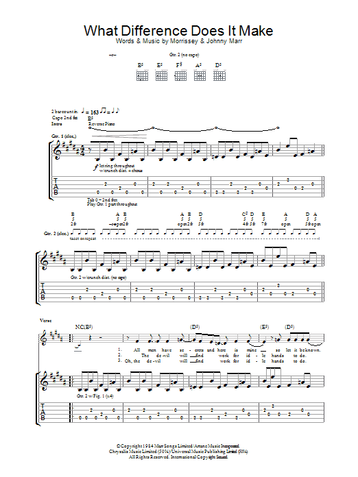 The Smiths What Difference Does It Make? Sheet Music Notes & Chords for Guitar Tab - Download or Print PDF