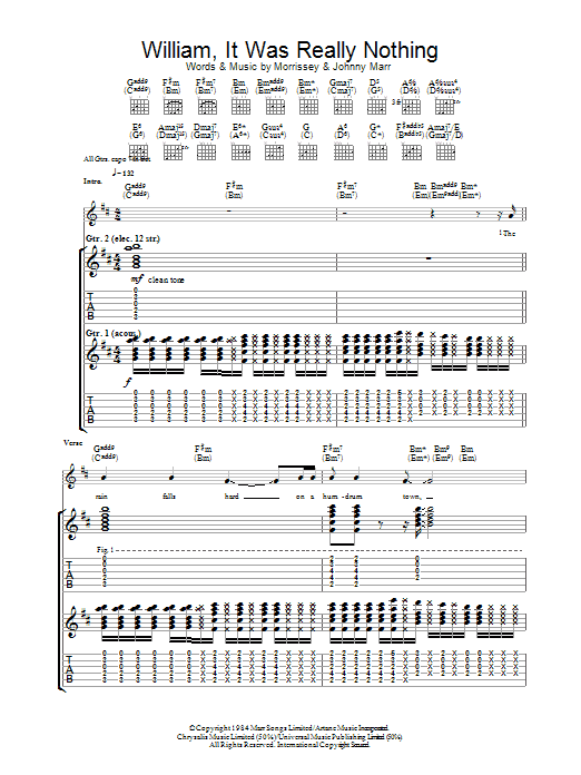 The Smiths William, It Was Really Nothing Sheet Music Notes & Chords for Guitar Tab - Download or Print PDF