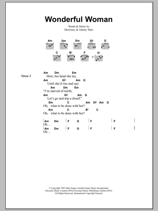 The Smiths Wonderful Woman Sheet Music Notes & Chords for Lyrics & Chords - Download or Print PDF