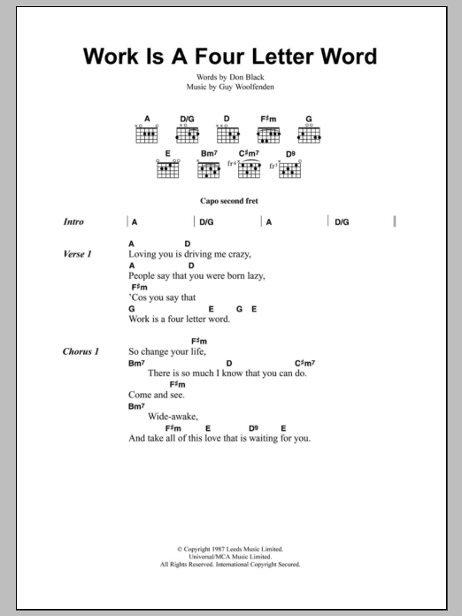 The Smiths Work Is A Four Letter Word Sheet Music Notes & Chords for Lyrics & Chords - Download or Print PDF The Smiths Work Is A Four Letter Word Sheet Music Notes & Chords for Lyrics & Chords - Download or Print PDF