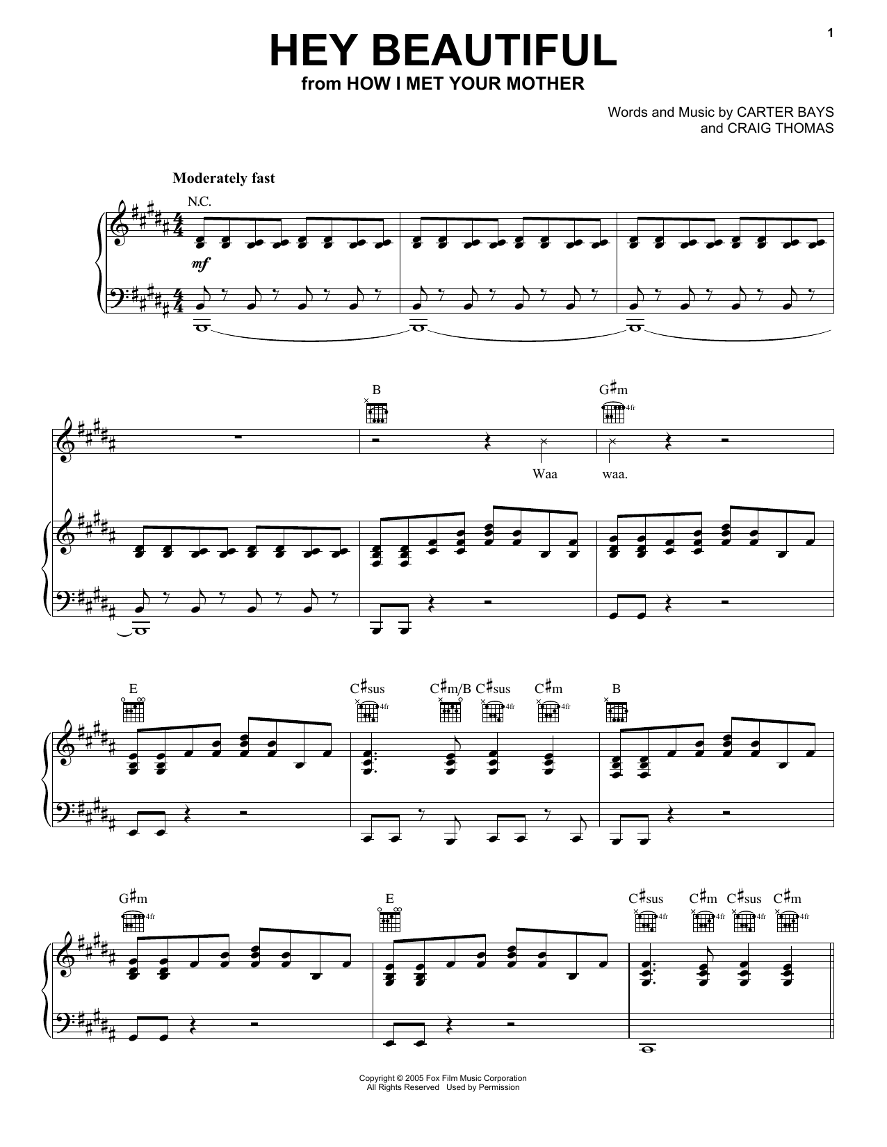 The Solids Hey Beautiful (from How I Met Your Mother) Sheet Music Notes & Chords for Big Note Piano - Download or Print PDF