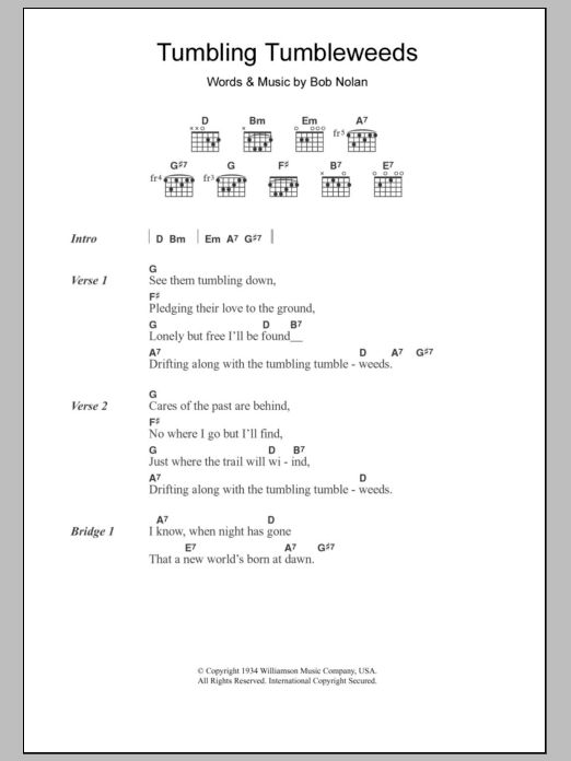 The Sons Of Pioneers Tumbling Tumbleweeds Sheet Music Notes & Chords for Guitar Chords/Lyrics - Download or Print PDF