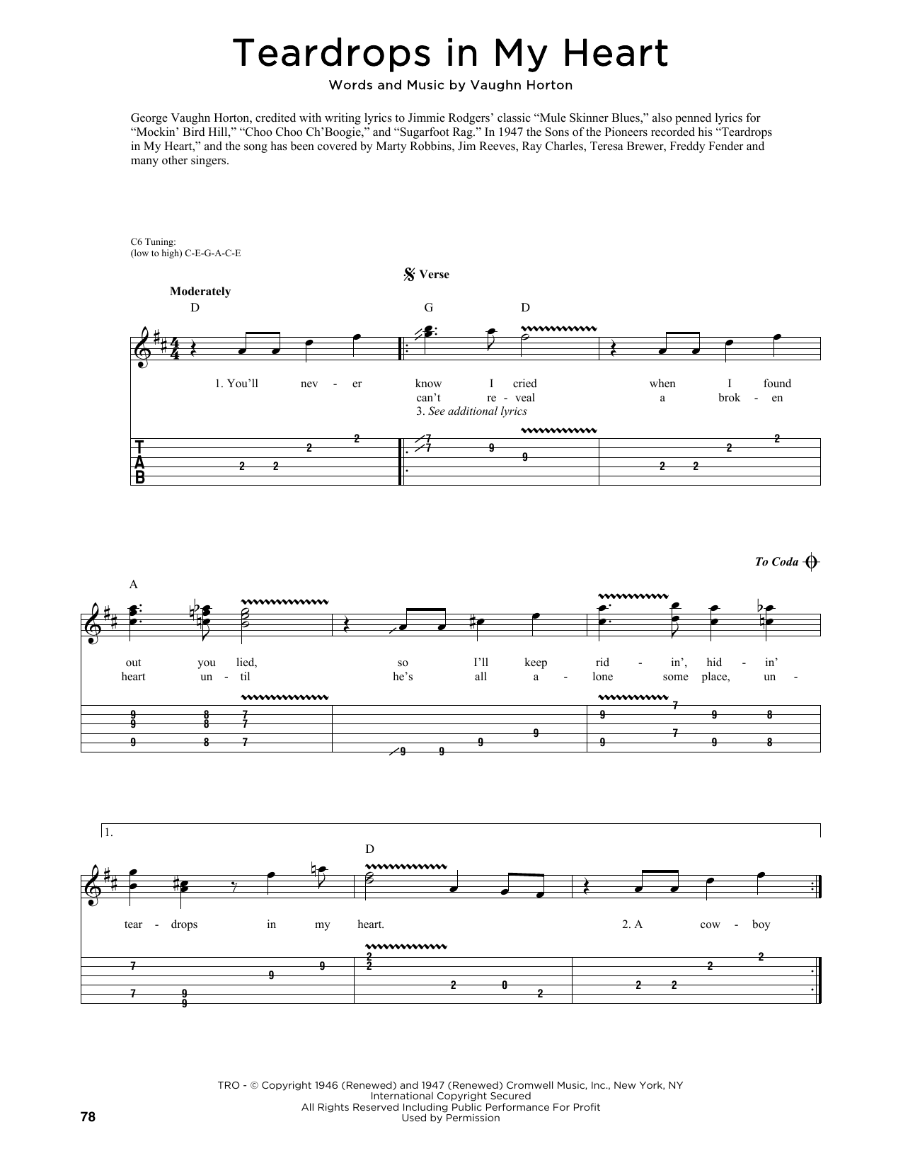 The Sons Of The Pioneers Teardrops In My Heart (arr. Fred Sokolow) Sheet Music Notes & Chords for Guitar Tab - Download or Print PDF