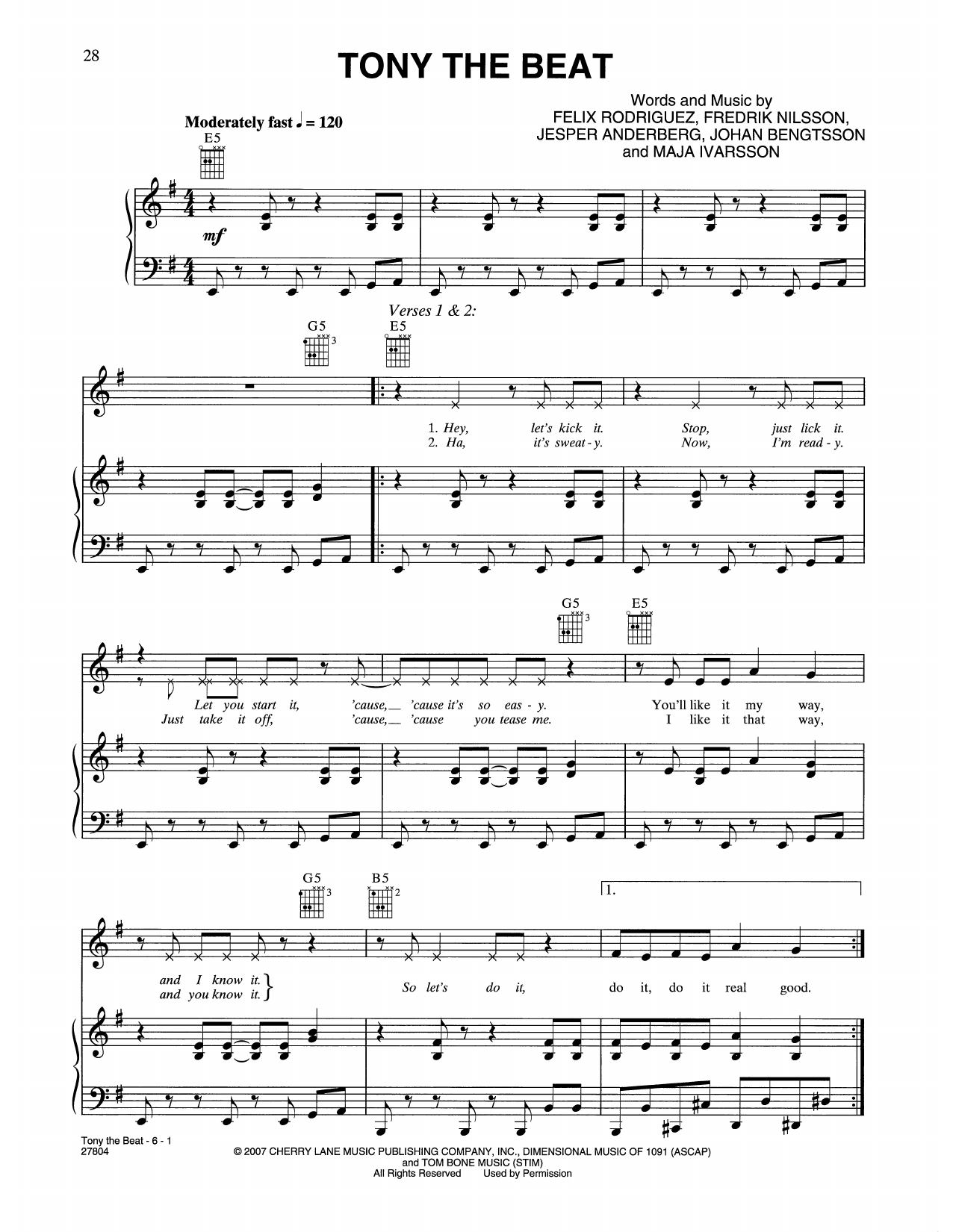 The Sounds Tony The Beat (from Music And Lyrics) Sheet Music Notes & Chords for Piano, Vocal & Guitar Chords (Right-Hand Melody) - Download or Print PDF