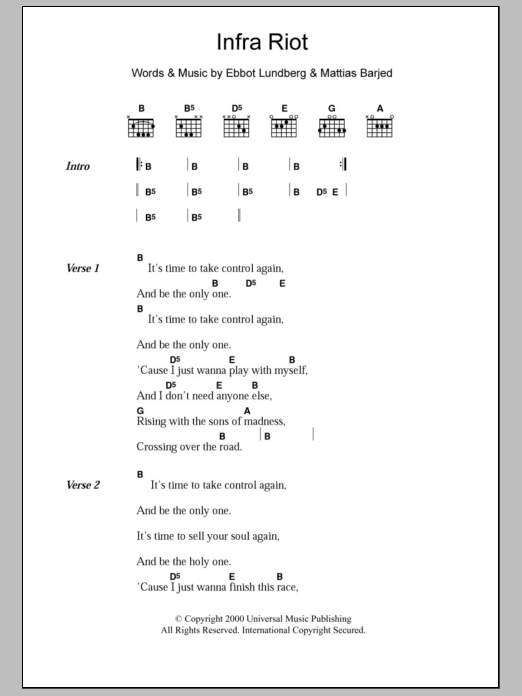 The Soundtrack Of Our Lives Infra Riot Sheet Music Notes & Chords for Lyrics & Chords - Download or Print PDF