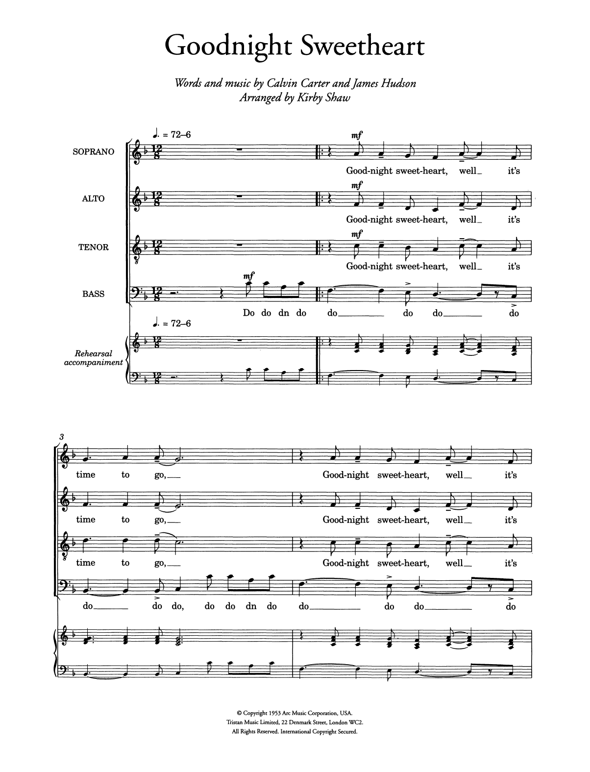 The Spaniels Goodnight Sweetheart (arr. Kirby Shaw) Sheet Music Notes & Chords for Choir - Download or Print PDF