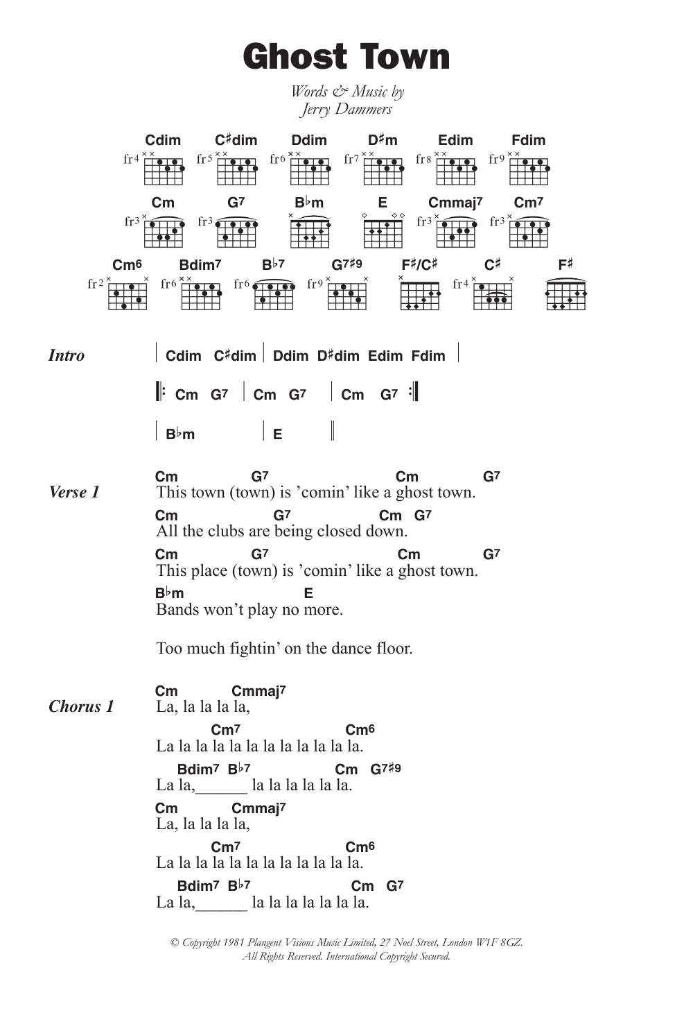 The Specials Ghost Town Sheet Music Notes & Chords for Lyrics & Chords - Download or Print PDF