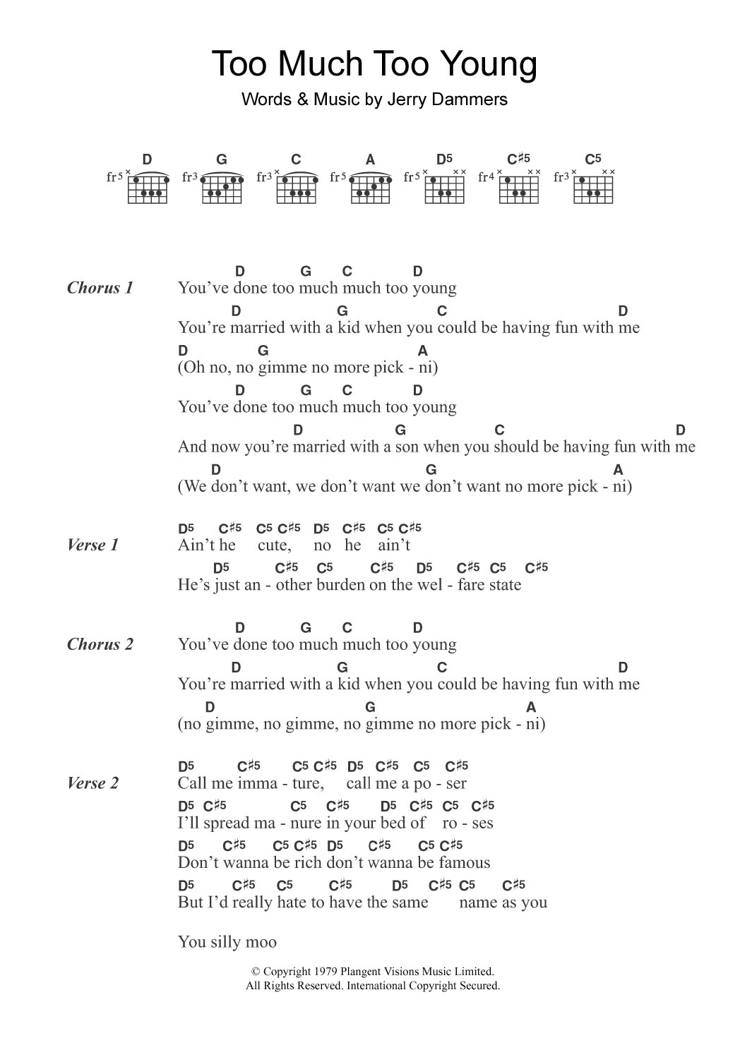 The Specials Too Much Too Young Sheet Music Notes & Chords for Lyrics & Chords - Download or Print PDF