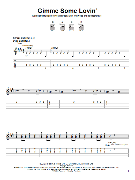 The Spencer Davis Group Gimme Some Lovin' Sheet Music Notes & Chords for Piano & Vocal - Download or Print PDF