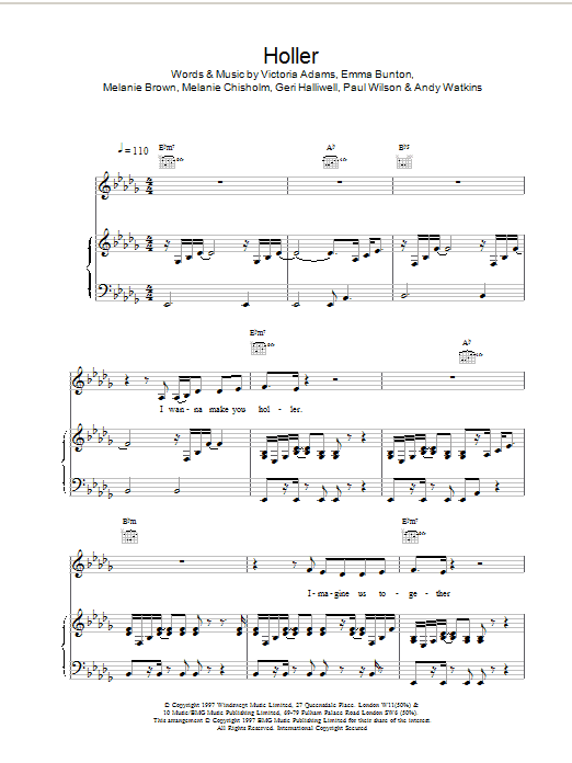 The Spice Girls Holler Sheet Music Notes & Chords for Piano, Vocal & Guitar - Download or Print PDF