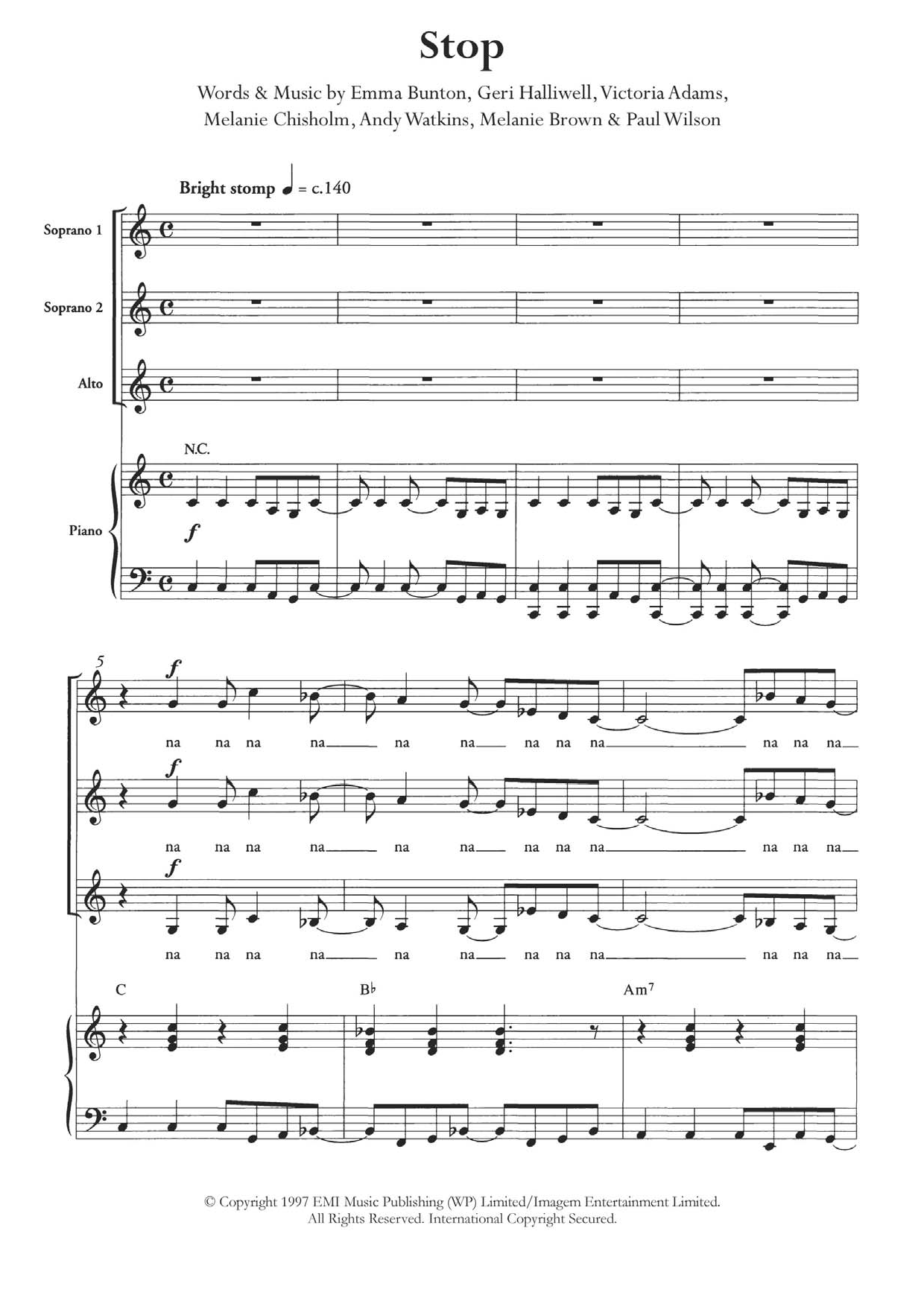 The Spice Girls Stop (arr. Berty Rice) Sheet Music Notes & Chords for SSA - Download or Print PDF