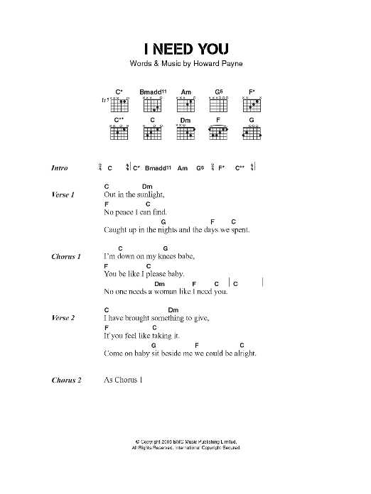 The Stands I Need You Sheet Music Notes & Chords for Lyrics & Chords - Download or Print PDF