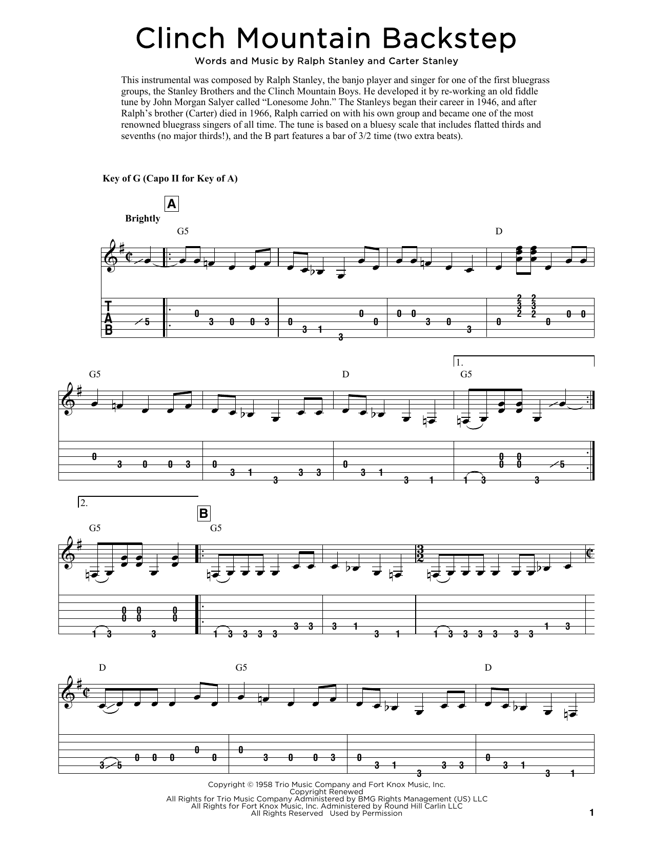 The Stanley Brothers Clinch Mountain Backstep (arr. Fred Sokolow) Sheet Music Notes & Chords for Solo Guitar Tab - Download or Print PDF