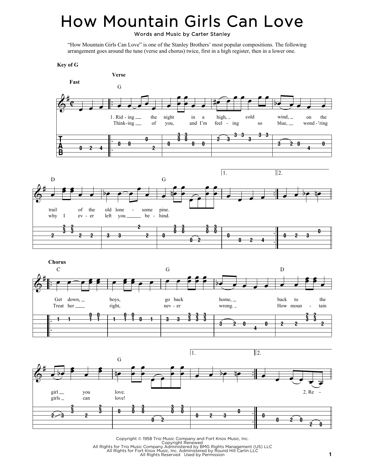 The Stanley Brothers How Mountain Girls Can Love (arr. Fred Sokolow) Sheet Music Notes & Chords for Solo Guitar Tab - Download or Print PDF