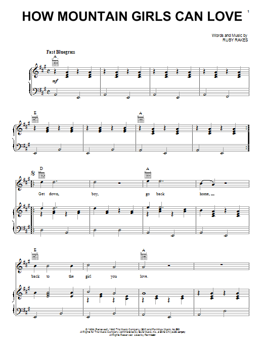 Ruby Rakes How Mountain Girls Can Love Sheet Music Notes & Chords for Piano, Vocal & Guitar (Right-Hand Melody) - Download or Print PDF