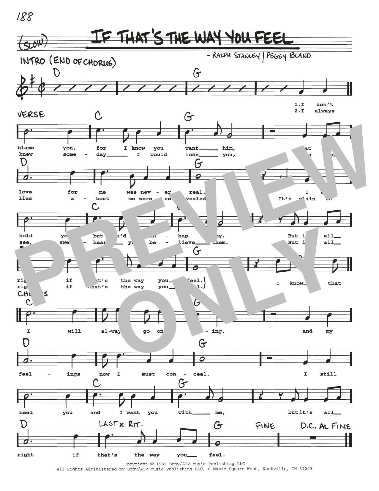 The Stanley Brothers If That's The Way You Feel Sheet Music Notes & Chords for Real Book – Melody, Lyrics & Chords - Download or Print PDF