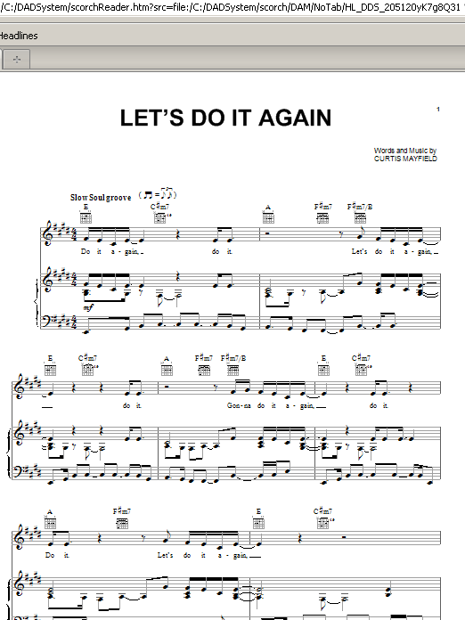 The Staple Singers Let's Do It Again Sheet Music Notes & Chords for Piano, Vocal & Guitar (Right-Hand Melody) - Download or Print PDF