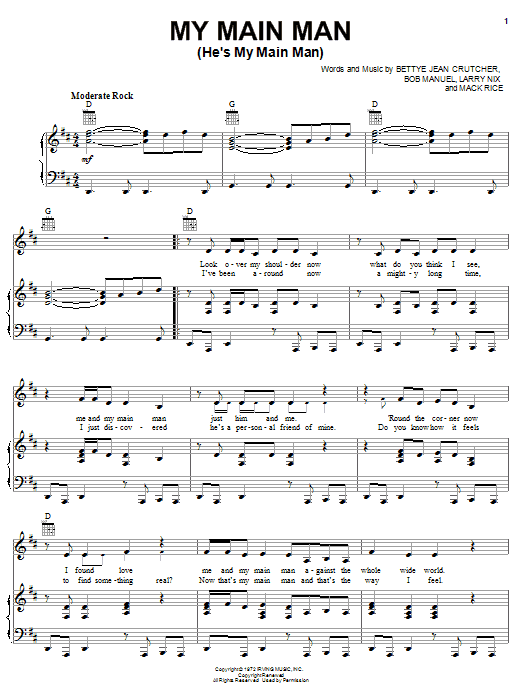 The Staple Singers My Main Man (He's My Main Man) Sheet Music Notes & Chords for Piano, Vocal & Guitar (Right-Hand Melody) - Download or Print PDF