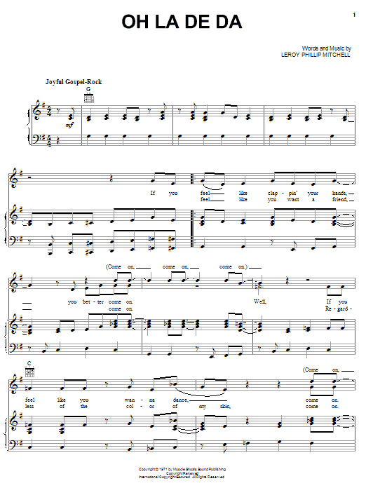 The Staple Singers Oh La De Da Sheet Music Notes & Chords for Piano, Vocal & Guitar (Right-Hand Melody) - Download or Print PDF