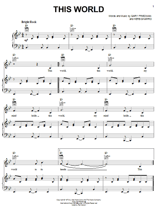 The Staple Singers This World Sheet Music Notes & Chords for Piano, Vocal & Guitar (Right-Hand Melody) - Download or Print PDF