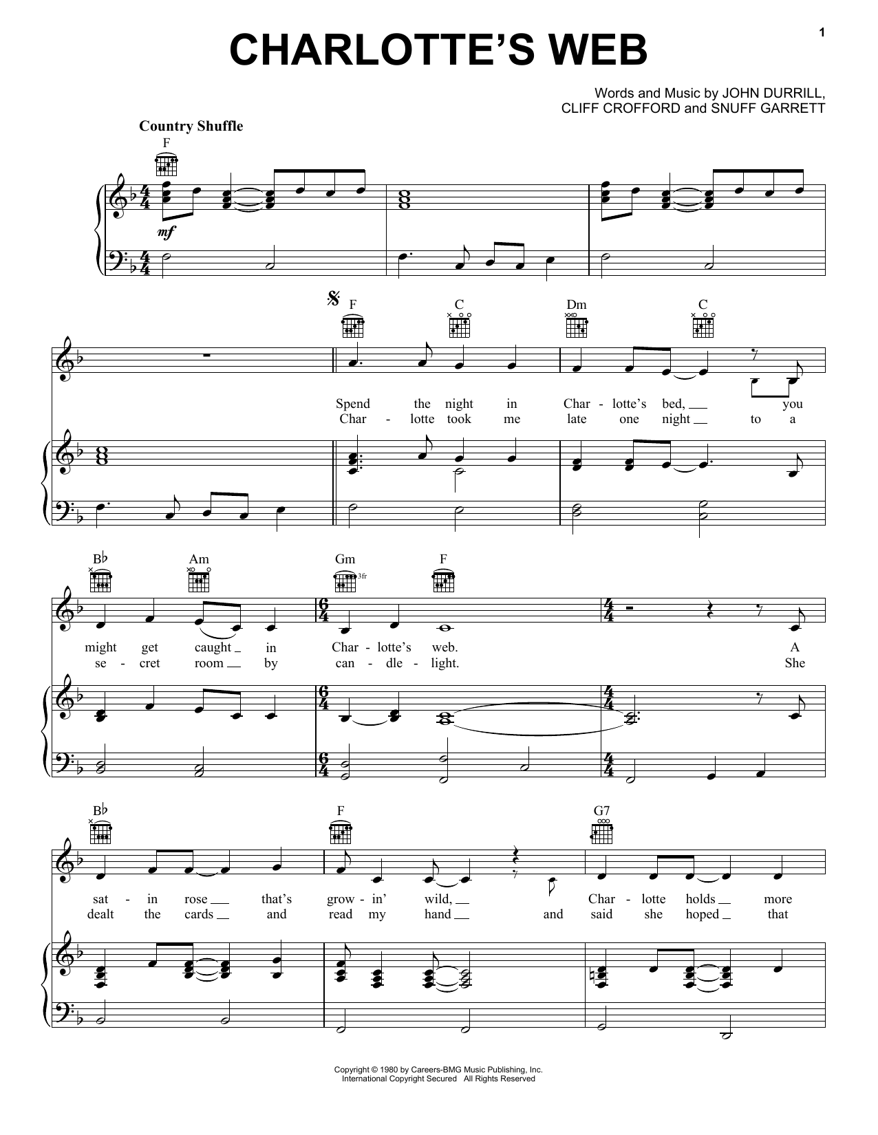 The Statler Brothers Charlotte's Web Sheet Music Notes & Chords for Piano, Vocal & Guitar Chords (Right-Hand Melody) - Download or Print PDF