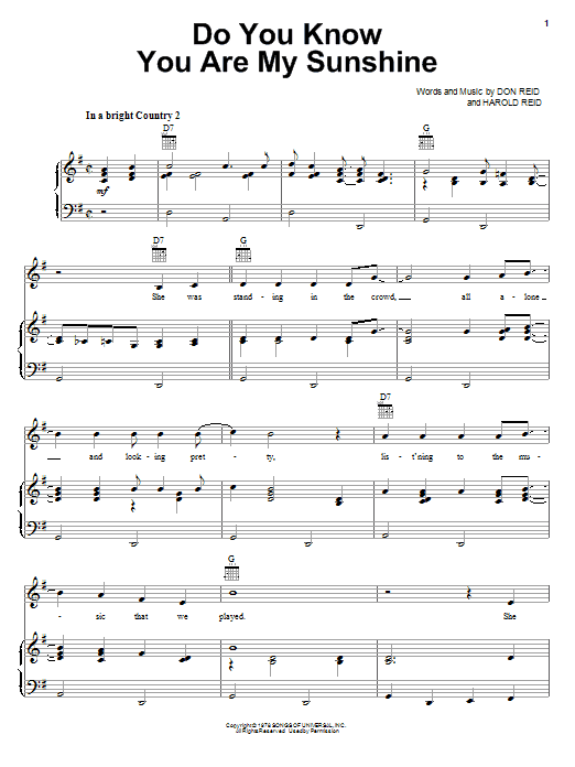 The Statler Brothers Do You Know You Are My Sunshine Sheet Music Notes & Chords for Piano, Vocal & Guitar (Right-Hand Melody) - Download or Print PDF