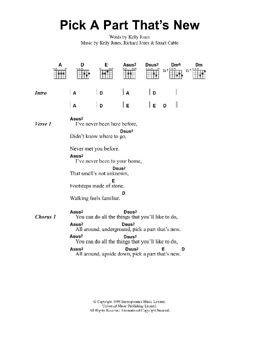 Stereophonics Pick A Part That's New Sheet Music Notes & Chords for Lyrics & Chords - Download or Print PDF