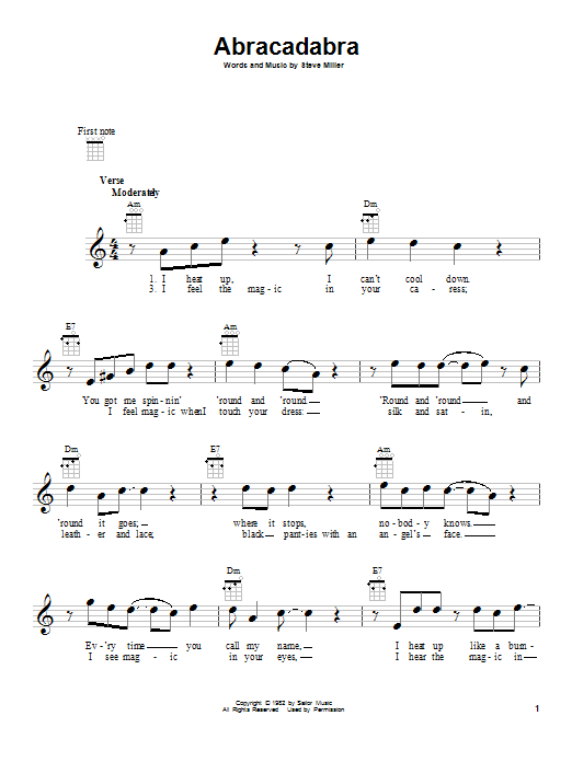 The Steve Miller Band Abracadabra Sheet Music Notes & Chords for Lyrics & Chords - Download or Print PDF