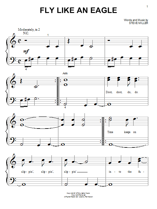 The Steve Miller Band Fly Like An Eagle Sheet Music Notes & Chords for Piano (Big Notes) - Download or Print PDF
