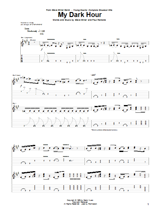Steve Miller Band My Dark Hour Sheet Music Notes & Chords for Guitar Tab - Download or Print PDF