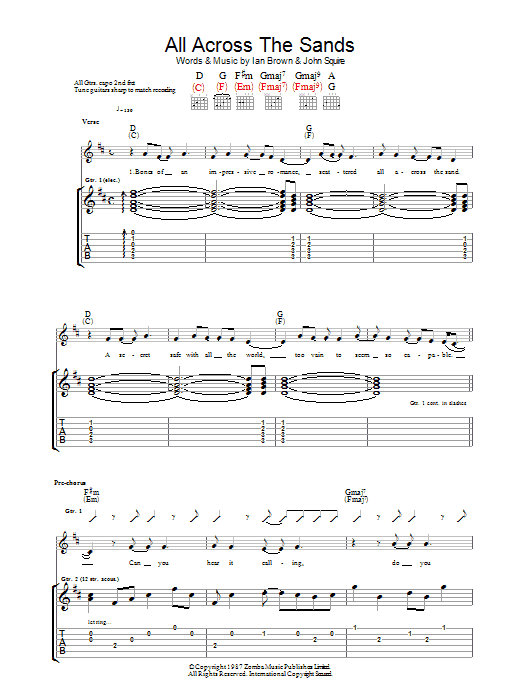 The Stone Roses All Across The Sands Sheet Music Notes & Chords for Guitar Tab - Download or Print PDF