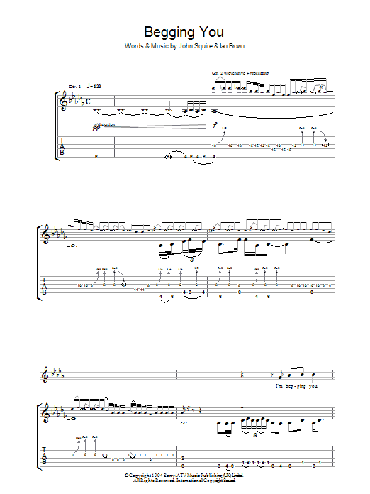 The Stone Roses Begging You Sheet Music Notes & Chords for Guitar Tab - Download or Print PDF