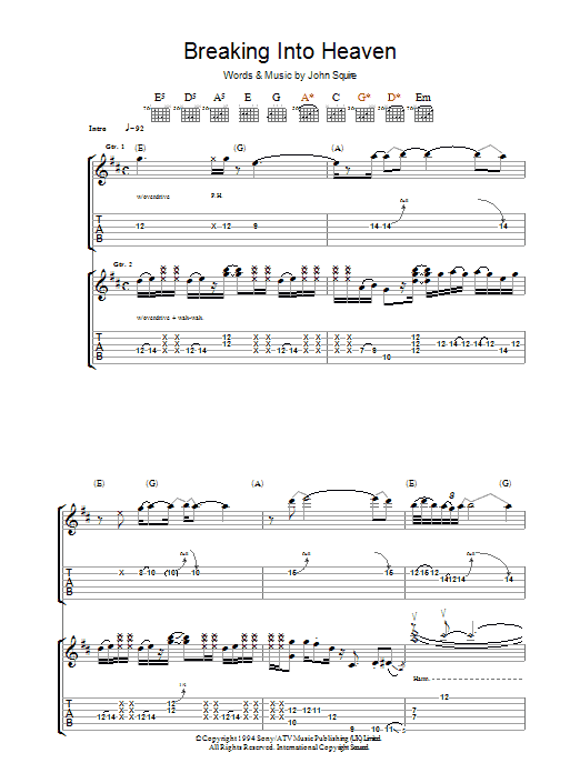 The Stone Roses Breaking Into Heaven Sheet Music Notes & Chords for Guitar Tab - Download or Print PDF