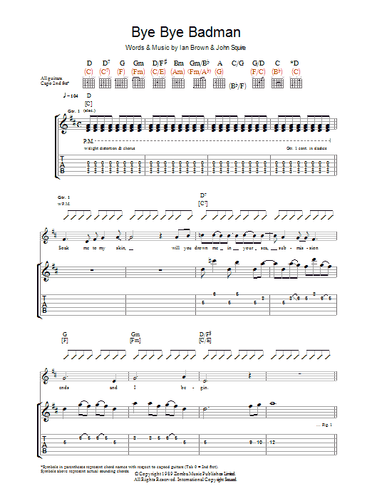 The Stone Roses Bye Bye Badman Sheet Music Notes & Chords for Guitar Tab - Download or Print PDF