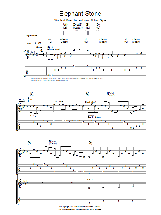 The Stone Roses Elephant Stone Sheet Music Notes & Chords for Guitar Tab - Download or Print PDF