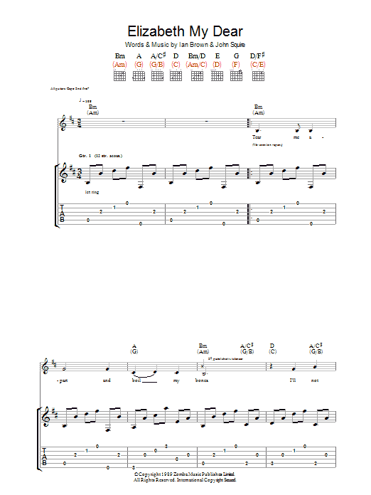 The Stone Roses Elizabeth My Dear Sheet Music Notes & Chords for Guitar Tab - Download or Print PDF