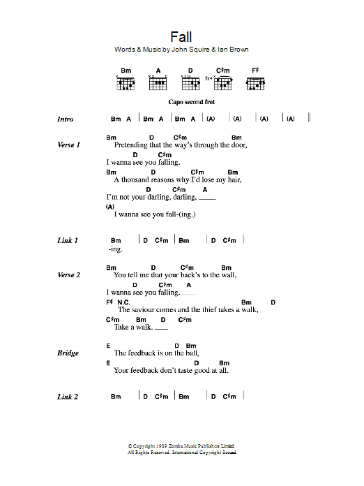 The Stone Roses Fall Sheet Music Notes & Chords for Lyrics & Chords - Download or Print PDF