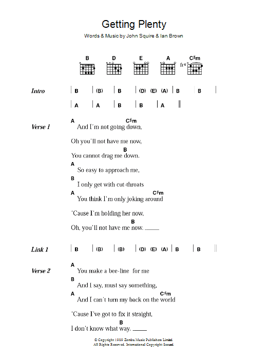 The Stone Roses Getting Plenty Sheet Music Notes & Chords for Lyrics & Chords - Download or Print PDF