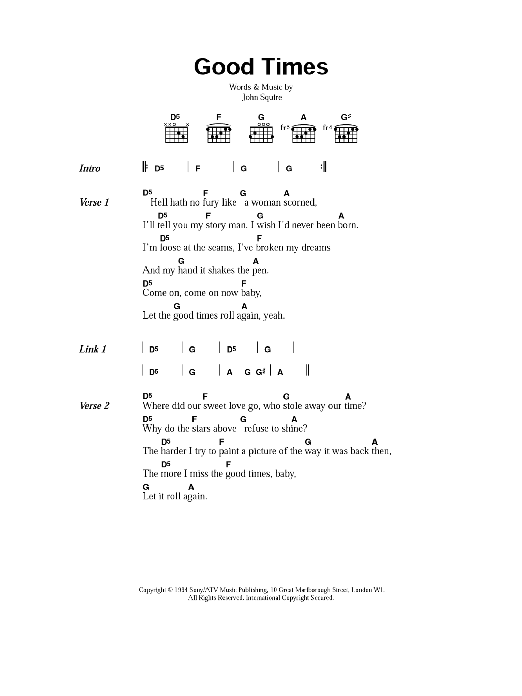 The Stone Roses Good Times Sheet Music Notes & Chords for Lyrics & Chords - Download or Print PDF