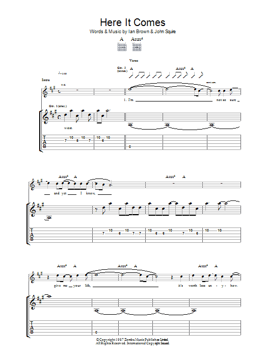 The Stone Roses Here It Comes Sheet Music Notes & Chords for Guitar Tab - Download or Print PDF