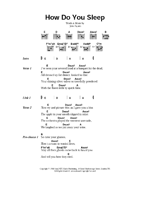 The Stone Roses How Do You Sleep Sheet Music Notes & Chords for Lyrics & Chords - Download or Print PDF