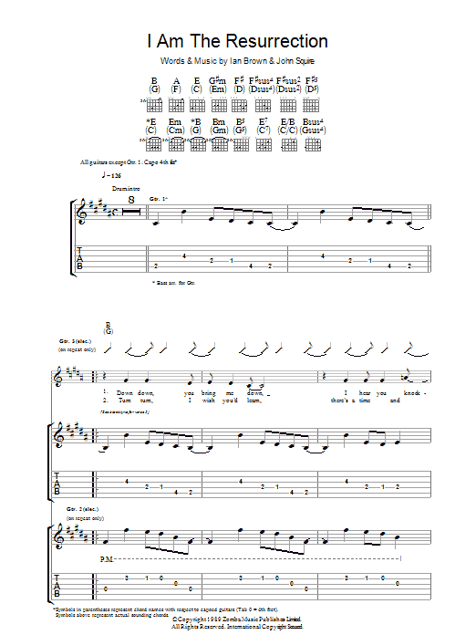 The Stone Roses I Am The Resurrection Sheet Music Notes & Chords for Guitar Tab - Download or Print PDF