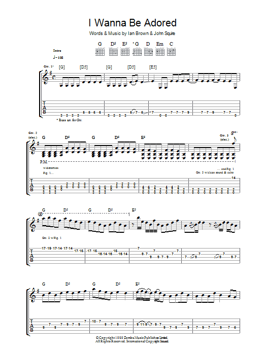 The Stone Roses I Wanna Be Adored Sheet Music Notes & Chords for Lyrics & Chords - Download or Print PDF