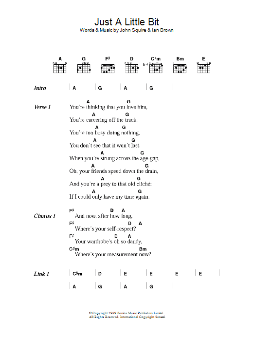 The Stone Roses Just A Little Bit Sheet Music Notes & Chords for Lyrics & Chords - Download or Print PDF