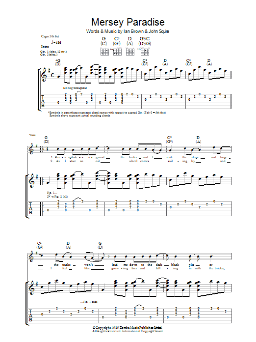 The Stone Roses Mersey Paradise Sheet Music Notes & Chords for Guitar Tab - Download or Print PDF