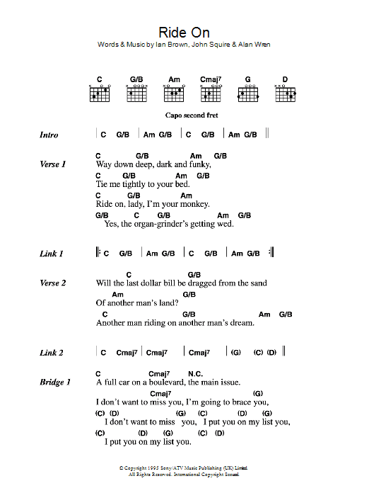 The Stone Roses Ride On Sheet Music Notes & Chords for Lyrics & Chords - Download or Print PDF The Stone Roses Ride On Sheet Music Notes & Chords for Lyrics & Chords - Download or Print PDF