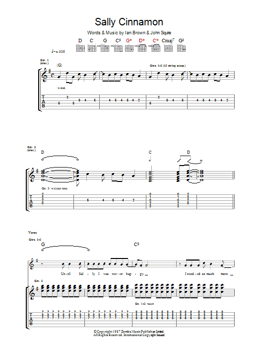 The Stone Roses Sally Cinnamon Sheet Music Notes & Chords for Lyrics & Chords - Download or Print PDF