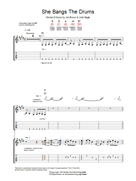 The Stone Roses She Bangs The Drums Sheet Music Notes & Chords for Guitar Tab - Download or Print PDF