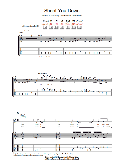 The Stone Roses Shoot You Down Sheet Music Notes & Chords for Guitar Tab - Download or Print PDF